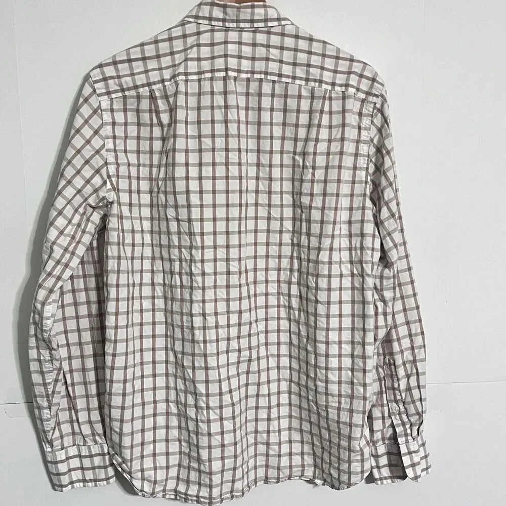 J Crew Mens Washed Casual Shirt Size M White Brown Grey Tailored Fit